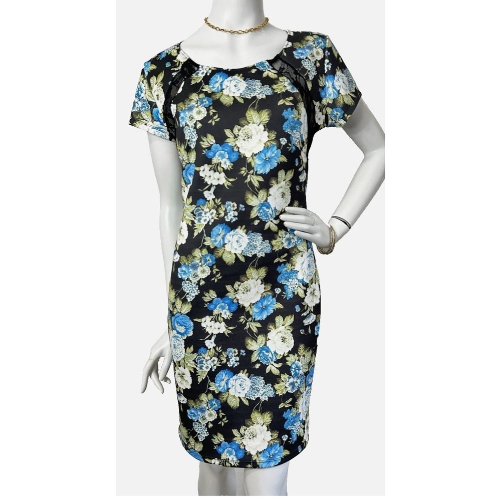 Flavio Castellani Romantic Goth Dress 6 Floral Open Lace Back Short Sleeve Black